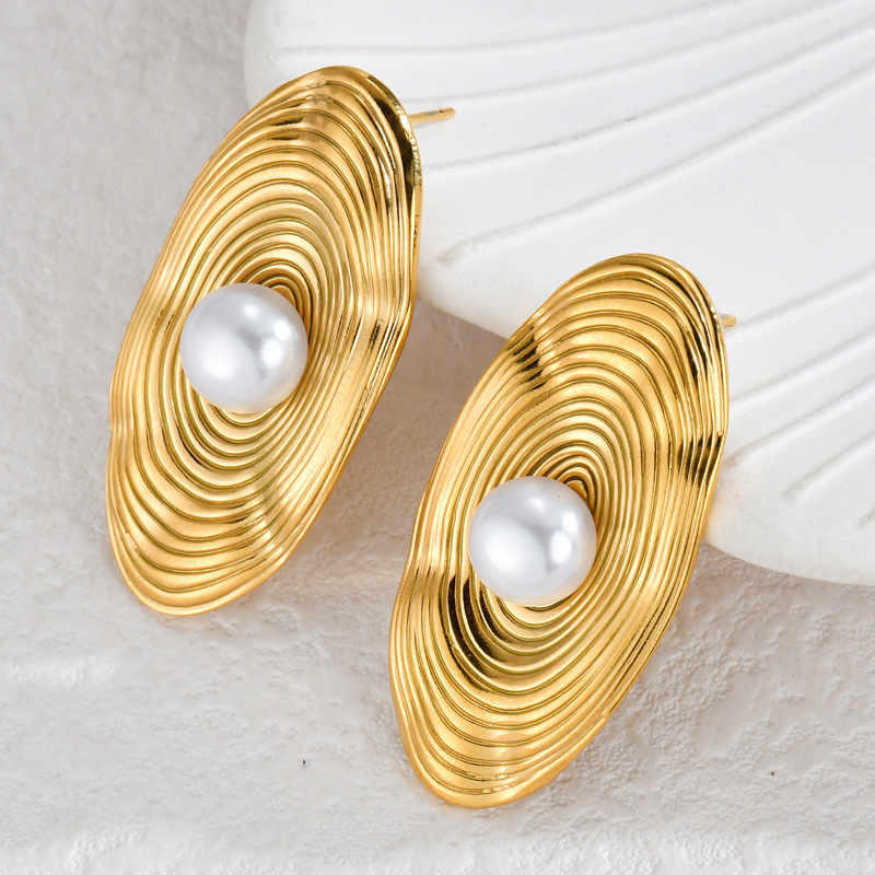 1 Pair Simple Cute Style Oval Shape Stainless Steel  Gold Color Women's Stud Earrings h5 